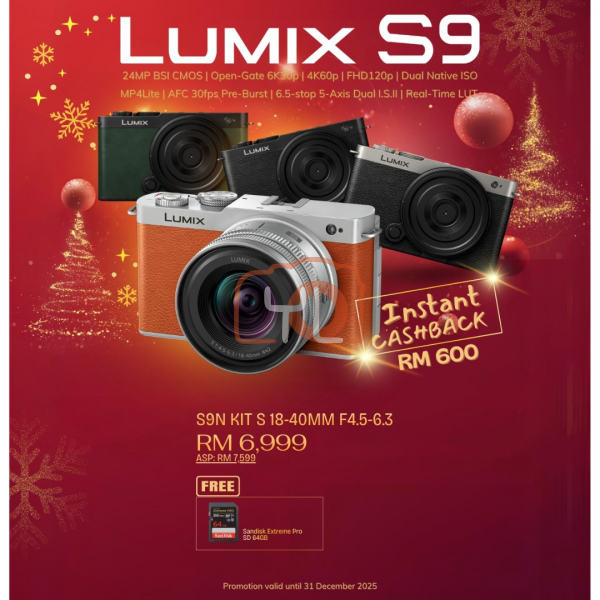 Panasonic Lumix S9 Mirrorless Camera + 18-40mm F4.5-6.3 Lens (Dark Silver) ( FREE SANDISK 64GB EXTREME PRO SD CARD and Online redeem Extra Battery BLK22PPB Battery)