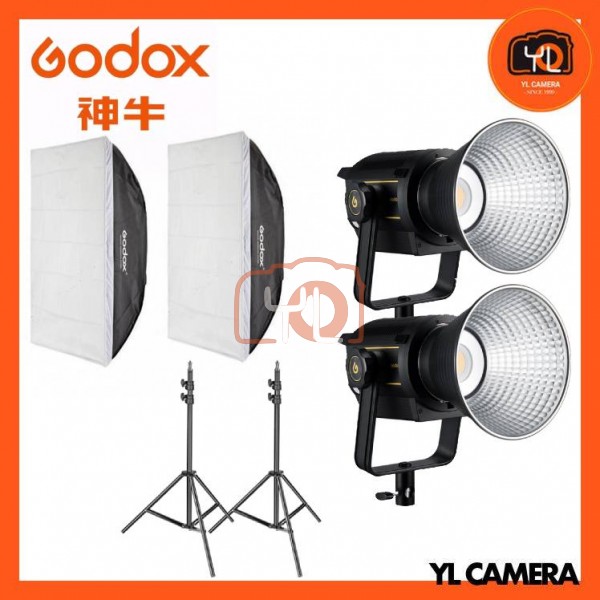 Godox VL200 LED Video Light With SB-BW60x60 Softbox + 280CM Light Stand (2 Light Dou Kit)