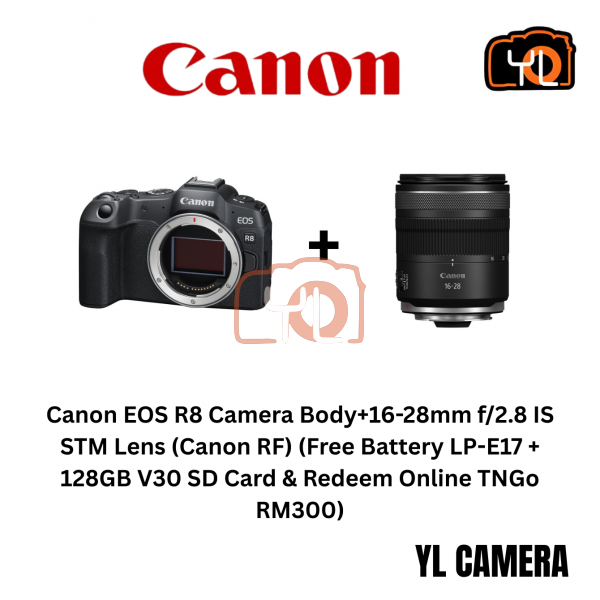 Canon EOS R8 Camera Body+16-28mm f/2.8 IS STM Lens (Canon RF) (Free Battery LP-E17 + 128GB V30 SD Card & Redeem Online TNGo RM300)