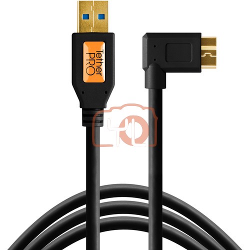 Tether Tools USB 3.0 Type-A Male to Micro-USB Right-Angle Male Cable (1', Black)