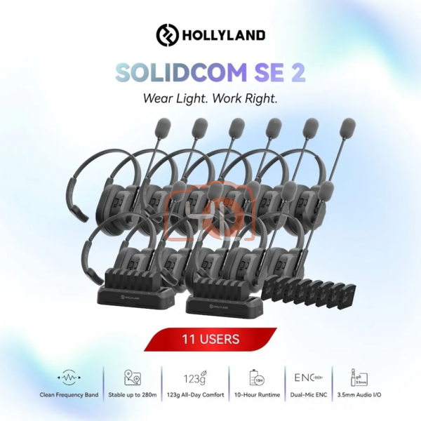 Hollyland Solidcom SE 2 Full-Duplex Wireless Intercom Headset System with Dual-Mic ENC (11 users)(1.9Ghz)
