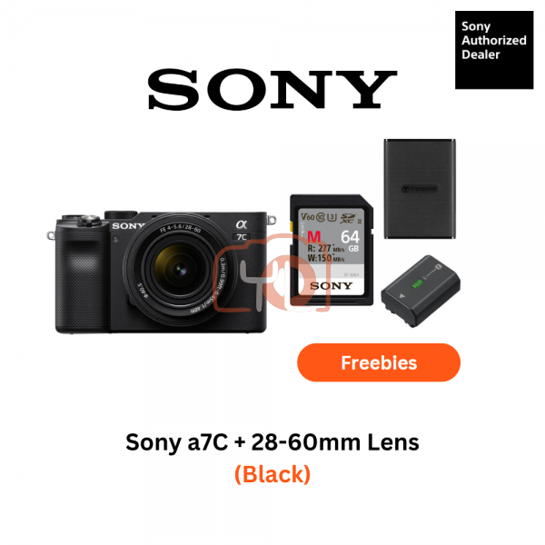 Sony A7C + FE 28-60mm F4-5.6 (Black) - Free Sony 64GB 277/150MB SD Card, Transcend 1TB Portable SSD USB3.1 TYPEC ESD270C and Extra Battery Only