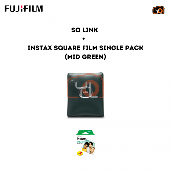 FUJIFILM INSTAX SQUARE LINK Smartphone Printer (Midnight Green) + Fujifilm Instax Square film single pack