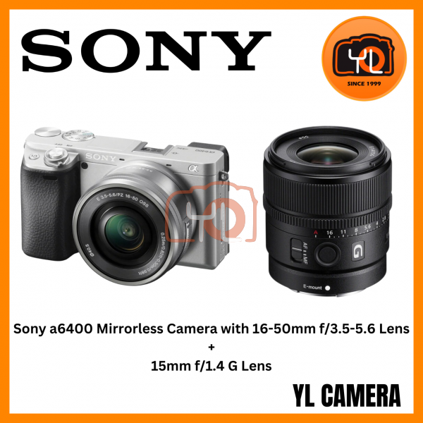 Sony a6400 Mirrorless Camera with 16-50mm f/3.5-5.6 Lens + Sony E 15mm f/1.4 G Lens (Free Sandisk 64GB Extreme Pro SD Card)