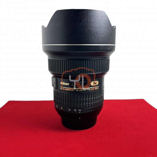 [USED-PJ33] Nikon 14-24mm F2.8 G AFS ED Nano Lens *Hood Craked,stick by glue*, 90% Like New Condition (S/N:1171801)