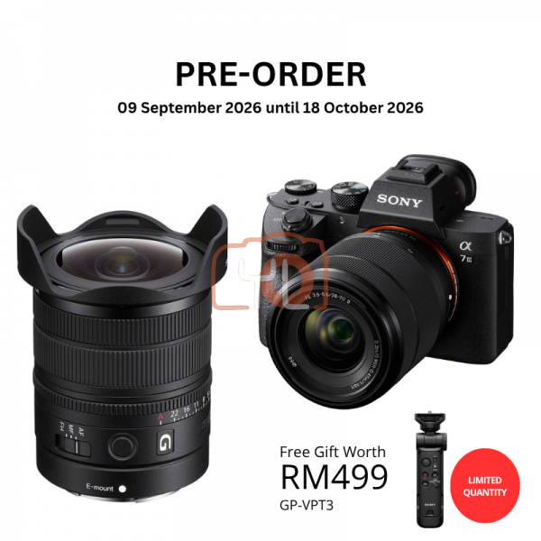 [PRE-ORDER] Sony FE 8-14mm f3.5 Fisheye G Lens PWP with Sony a7 III Mirrorless Camera Body - Free Sony GP-VPT3 Wireless Shooting Grip with Detachable Remote