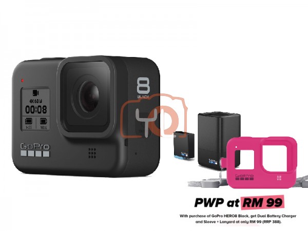 GoPro HERO8 Black [Free Dual Battery Charger & Sleeve + Lanyard: Pink]