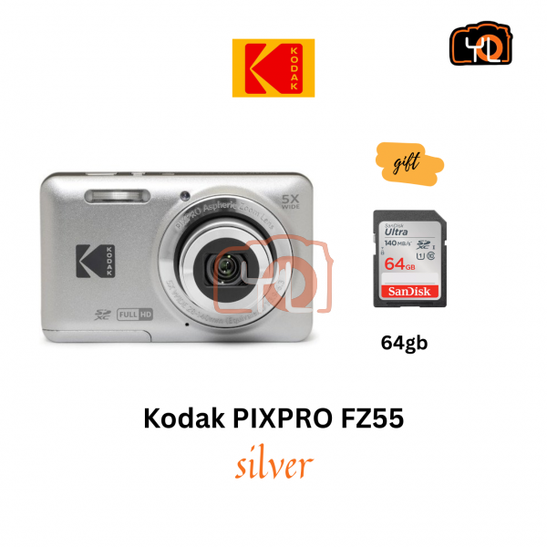 Kodak PIXPRO FZ55 Digital Camera (Sliver)(Free 64gb card)
