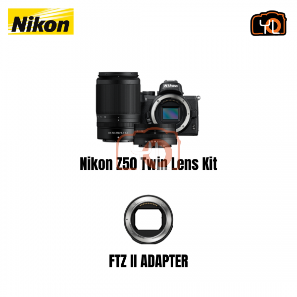 Nikon Z 50 Camera + DX 16-50mm F3.5-6.3 VR + DX 50-250mm f4.5-6.3 VR Twin Kit + FTZ II Adapter