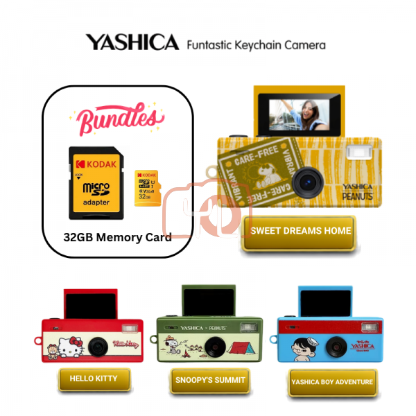 YASHICA Funtastic Keychain Camera (Sweet Dreams Home) + 32GB MicroSD Card