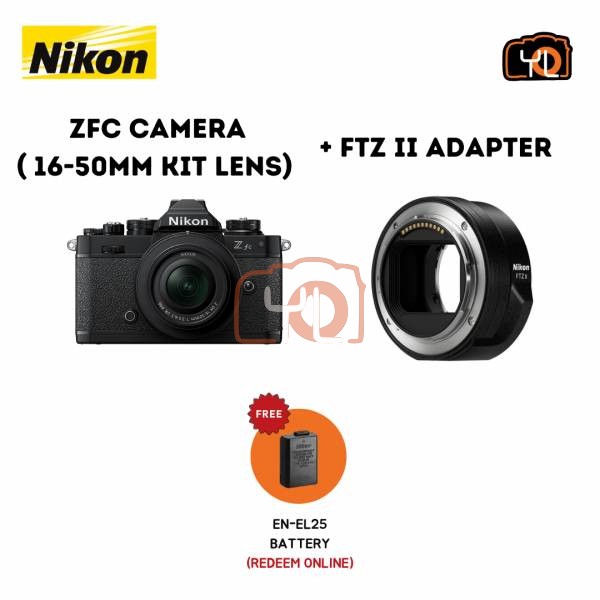 Nikon Z fc with 16-50mm Kit + FTZ Adapter II - Black (Free Extra Battery EN-EL25 (Redeem Online)