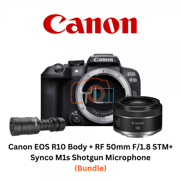 Canon EOS R10 + RF 50mm F/1.8 STM + Synco M1s Shotgun Microphone (Free 64GB SD CARD)