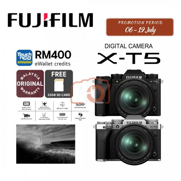 FUJIFILM X-T5 Camera Kit XF16-80mm F4 R OIS WR Lens (Silver) - Free Sandisk 32GB UHS II SD Card {06-19 July PROMO}
