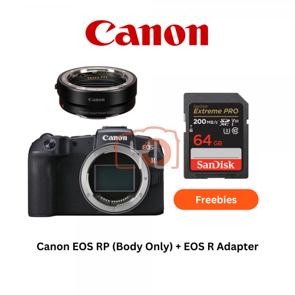 Canon EOS RP (Body Only) + EOS R adapter [Free Sandisk 64GB Extreme Pro SD Card]