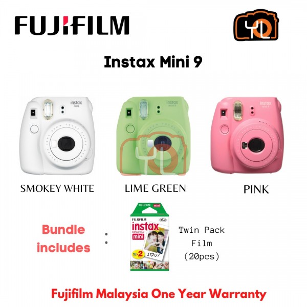 FUJIFILM INSTAX Mini 9 Instant Film Camera (Smokey White) + Twin Pack
