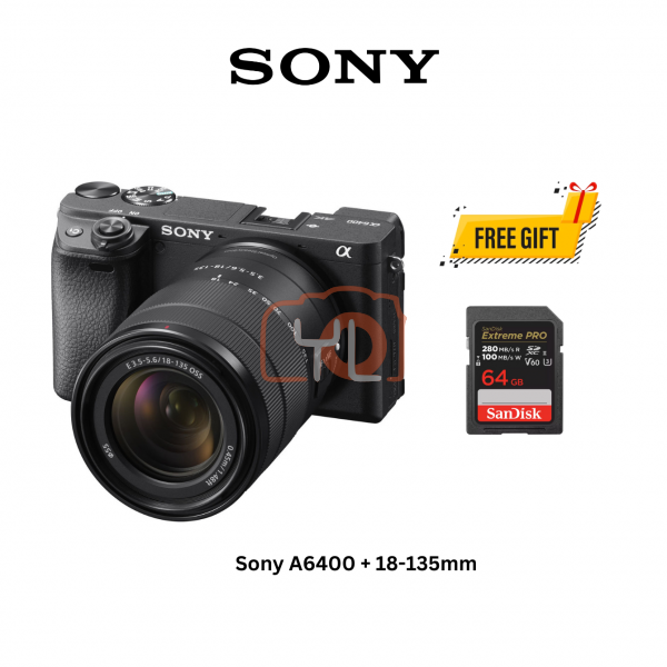 Sony A6400 Camera (Black) + 18-135mm Kit Lens - Free Sandisk 64GB Extreme Pro SD Card