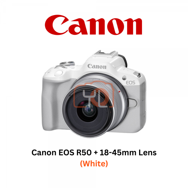 Canon EOS R50 with 18-45mm Lens (White) - Free CB-ES1000