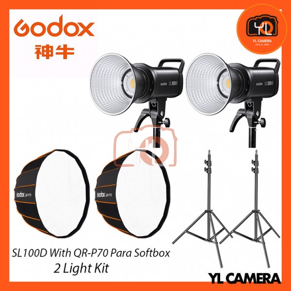 Godox SL100D Daylight With QR-P70 Parabolic Softbox + 280CM Light Stand (2 Light Duo Kit)