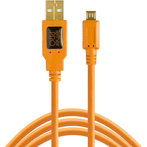 Tether Tools CU5430ORG TetherPro USB 2.0 A Male to Micro-B 5-Pin Cable (15', Orange)