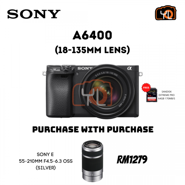 Sony Alpha a6400 Mirrorless Digital Camera with 18-135mm Lens [Free 64GB SD Card] - PWP :  Sony E 55-210mm F4.5-6.3 OSS ( Silver)