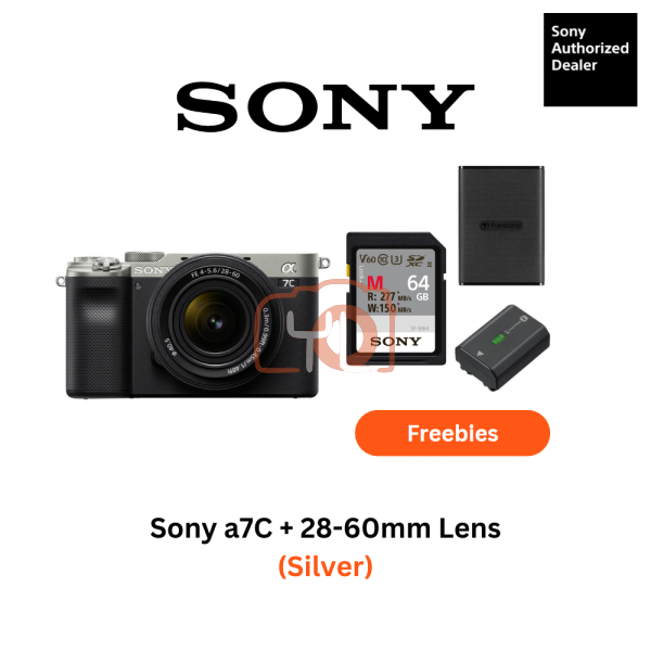 Sony A7C + FE 28-60mm F4-5.6 (Silver) - Free Sony 64GB 277/150MB SD Card, Transcend 1TB Portable SSD USB3.1 TYPEC ESD270C and Extra Battery Only