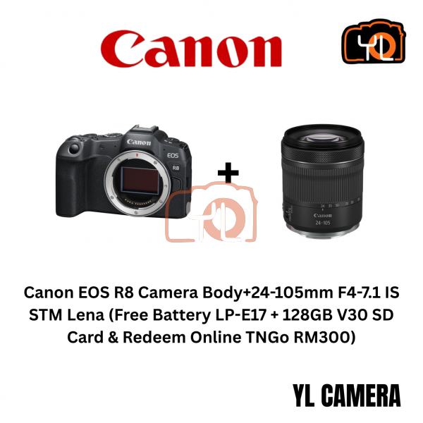 Canon EOS R8 Camera Body+24-105mm F4-7.1 IS STM Lena  (Free Battery LP-E17 + 128GB V30 SD Card & Redeem Online TNGo RM300)