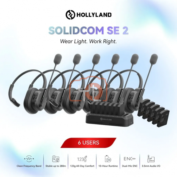 Hollyland Solidcom SE 2 Full-Duplex Wireless Intercom Headset System with Dual-Mic ENC (6 users)(1.9Ghz)