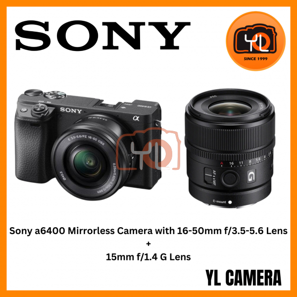 Sony a6400 Mirrorless Camera with 16-50mm f/3.5-5.6 Lens + Sony E 15mm f/1.4 G Lens (Free Sandisk 64GB Extreme Pro SD Card)