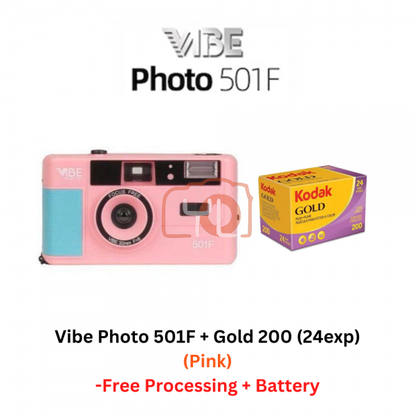 VIBE Photo 501F Red + Kodak Gold 200/24exp (Free Processing + Battery)