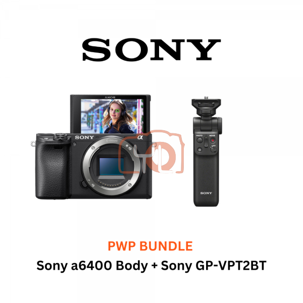 Sony A6400 Camera (Black) + Sony VPT2BT Wireless Shooting Grip - Free Sony 64GB SD Card