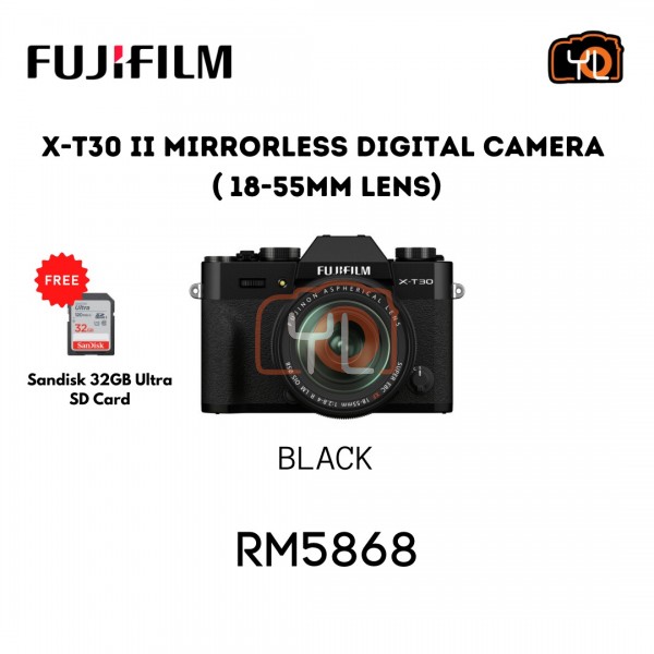 FUJIFILM X-T30 II Mirrorless Digital Camera with 18-55mm Lens (Black) - Free Sandisk 32GB Ultra SD card