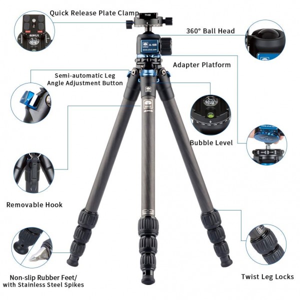 SIRUI AM-254 ProfiLegs Carbon Fiber Medium Tripod with A-10R Ball Head (Black)