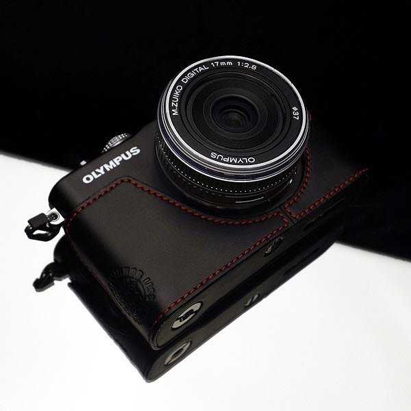 Gariz Genuine Leather XS-CHEPL3BK Camera Metal Half Case for Olympus EPL3, Black