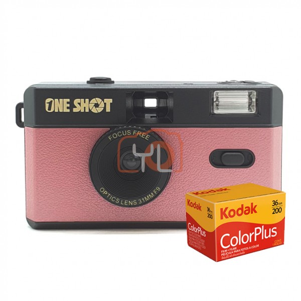 OneShot 31mm F9 Focus Free Film Cameras - Pink (Film Set) ( Kodak Gold 200 24 exp )