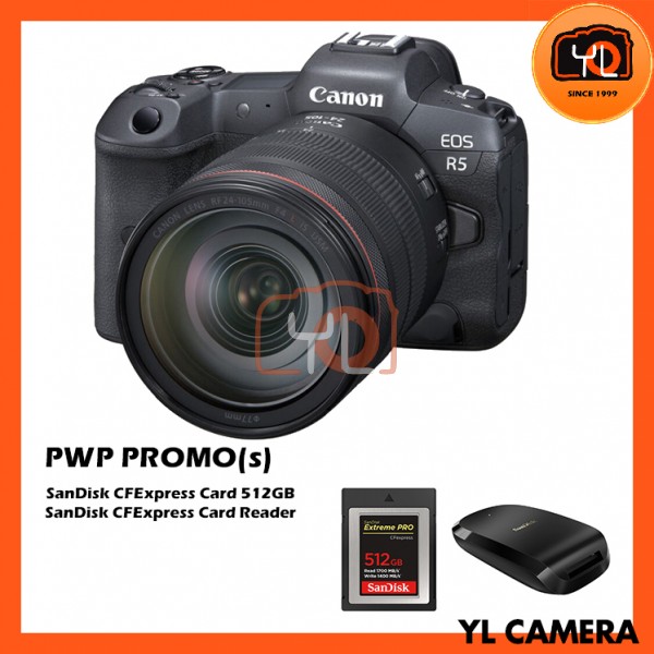 Canon EOS R5 Kit RF 24-105mm F4 L IS USM PWP 512GB Card & Card Reader