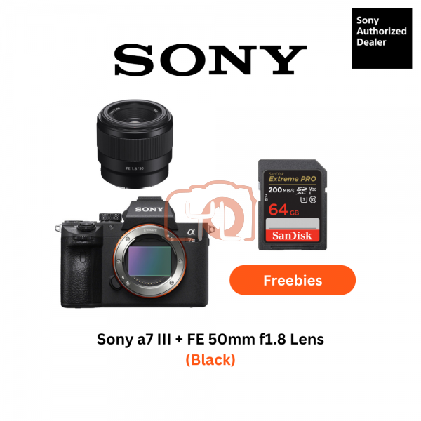 A7 III + FE 50mm f1.8 Lens - Sandisk 64GB Extreme Pro SD Card & Extra Battery & RM200 Touch N Go  Voucher Online Redemption