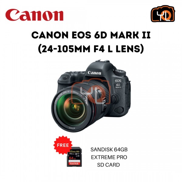 Canon EOS 6D Mark II + EF 24-105mm F/4 L IS II USM Lens - ( Free Sandisk 64GB Extreme Pro SD Card )