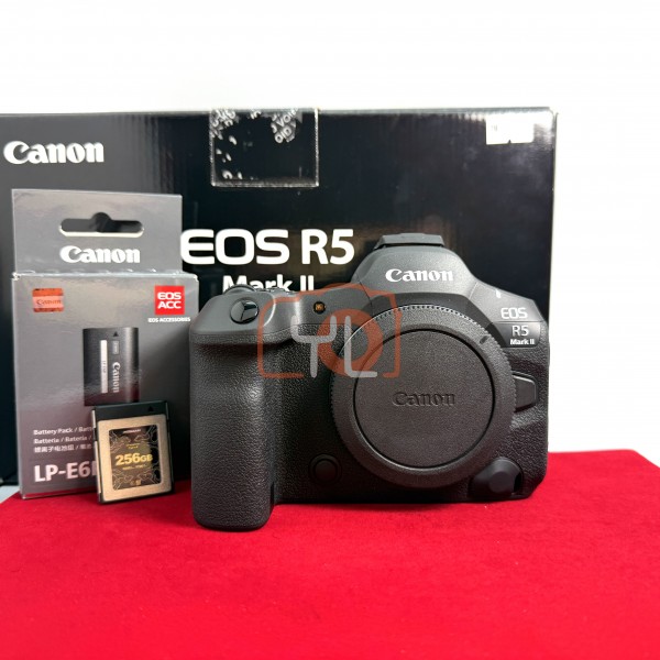 [USED-PJ33] Canon EOS R5 Mark II Mirrorless Camera (Shutter Count :1K) + Origianal Battery+ Homan 256GB CFexpress TYPE B Card, 99% Like New Condition (S/N:145802100521)