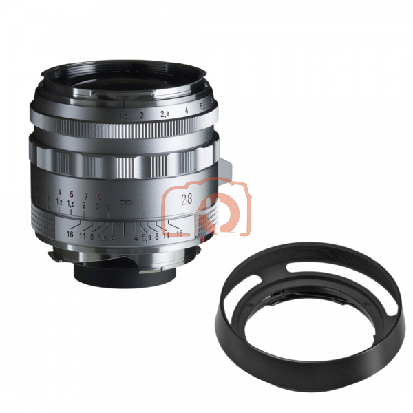 Voigtlander Nokton 28mm f1.5 Vintage Aspherical Type II VM Lens & LH-6 (Leica M, Silver)