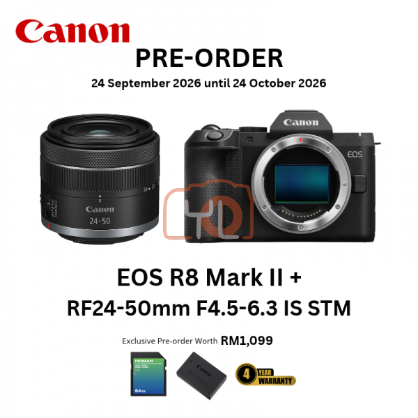 [PRE-ORDER] Canon EOS R8 Mark II Mirrorless Camera + Canon RF 24-50mm f/4.5-6.3 IS STM Lens