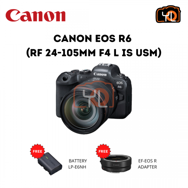 Canon EOS R6 + RF 24-105mm F4 L IS USM - (Free LP-E6NH battery & EF-EOS R Adapter)