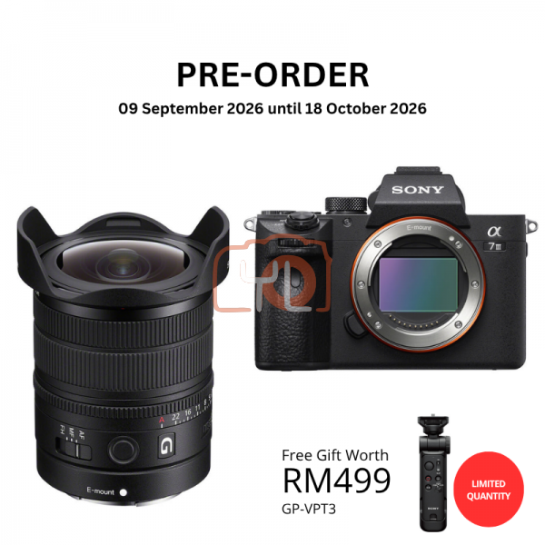[PRE-ORDER] Sony FE 8-14mm f3.5 Fisheye G Lens PWP with Sony a7 III Mirrorless Camera Body - Free Sony GP-VPT3 Wireless Shooting Grip with Detachable Remote
