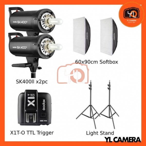 Godox SK400II Studio Flash 2 Lihgt Kit (60x90cm Sfotbox , Light Stand , X1T-Olympus/Panasonic TTL Trigger)