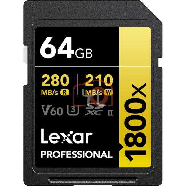 Lexar 64GB Professional 1800x UHS-II SDXC Memory Card (GOLD Series)