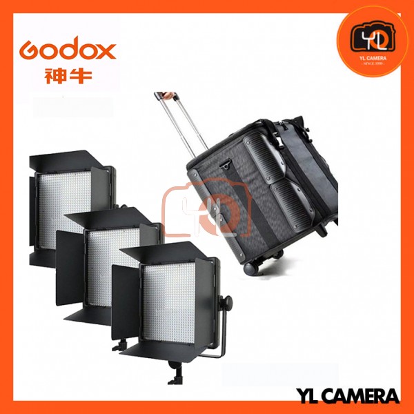 Godox LED1000Bi II Bi-Color DMX LED 3 Light Trolley Case Kit