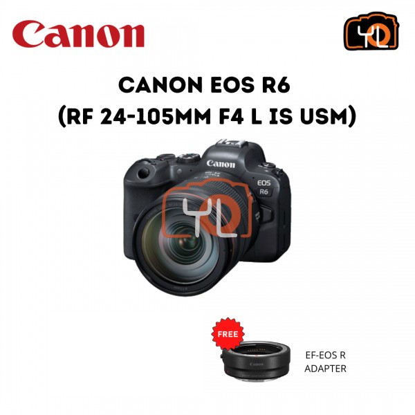 Canon EOS R6 + RF 24-105mm F4 L IS USM - (Free EF-EOS R Adapter)
