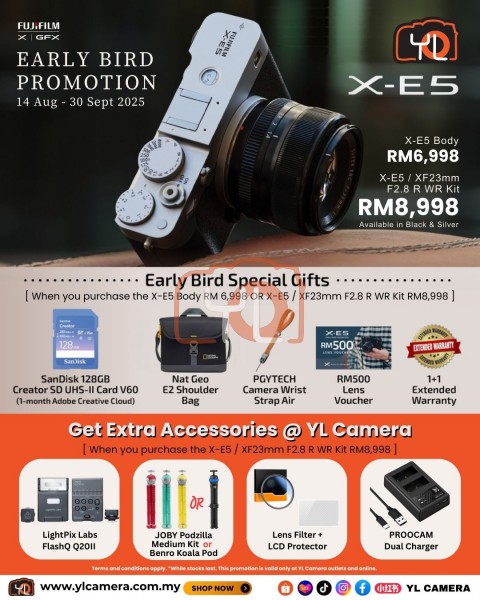 FUJIFILM X-E5 Mirrorless Camera 23mm F2.8 Lens with accessories (Silver)