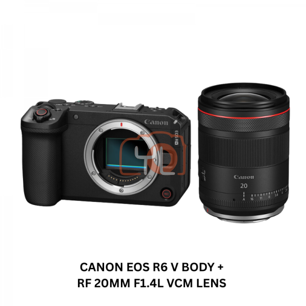 Canon EOS R6 V Mirrorless Camera Body + RF 20mm f1.4 L VCM Lens (Free HOMAN CFexpress Type B 256GB Card)