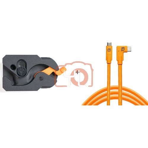 Tether Tools LLPC15RT-ORG TetherGuard LeverLock Plate & TetherPro USB-C to Right-Angle USB-C Cable Kit (15', High-Visibility Orange)