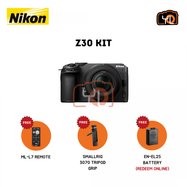 Nikon Z30 Mirrorless Camera with 16-50mm Lens (Free Nikon ML-L7 remote & Smallrig 3070 tripod Grip & Extra Battery EN-EL25 (Battery Redeem Online)